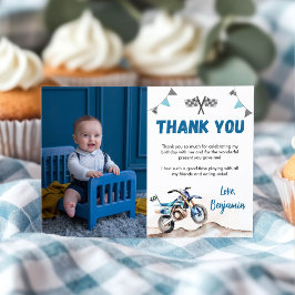 Cartão De Agradecimento Blue Dirt Bike Boy Birthday Party Photo