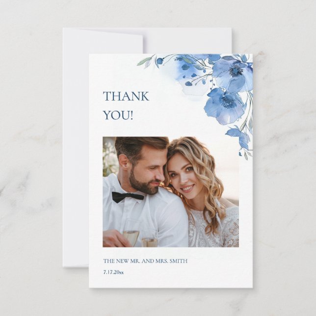 Cartão De Agradecimento Blue Fine Art Flowers Wedding Thank You Card (Frente)