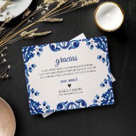 Cartão De Agradecimento Blue Floral Elegant Fiesta Spanish Wedding