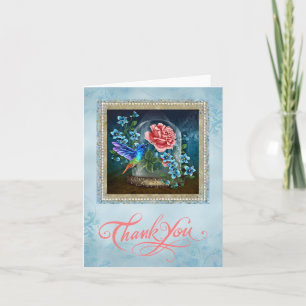 Cartão De Agradecimento Blue Floral Hummingbird Thank You Card