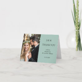 Cartão De Agradecimento Blue Floral Photo Wedding Thank You