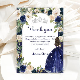 Cartão De Agradecimento Blue Floral Princess Quinceanera Birthday