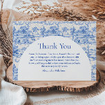 Cartão De Agradecimento Blue Floral Toile Graduation Party<br><div class="desc">An elegant graduation celebration design featuring a delicate blue toile floral border inspired by classic European porcelain and vintage botanical prints. The intricate florals frame a clean arched center panel, creating a refined and timeless composition that highlights the graduate’s name and event details beautifully. Soft blue tones against a crisp...</div>