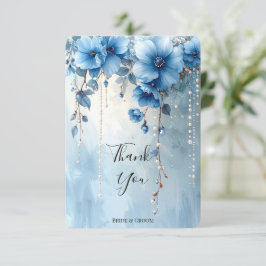 Cartão De Agradecimento Blue Flowers and Pearls Thank You Card