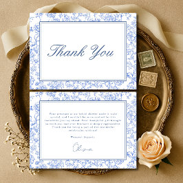 Cartão De Agradecimento Blue French Vintage Floral Bridal Shower
