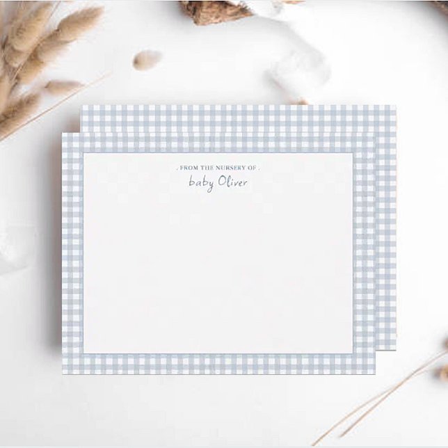 Cartão De Agradecimento Blue Gingham cheque Baby Boy Flat Obrigado (Criador carregado)