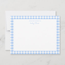 Cartão De Agradecimento Blue Gingham cheque Personalizado Flat Obrigado