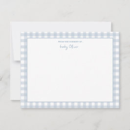 Cartão De Agradecimento Blue Gingham cheque Personalizado Flat Obrigado