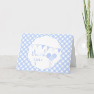 Cartão De Agradecimento Blue Gingham Party Banner Balloons Thank You Card