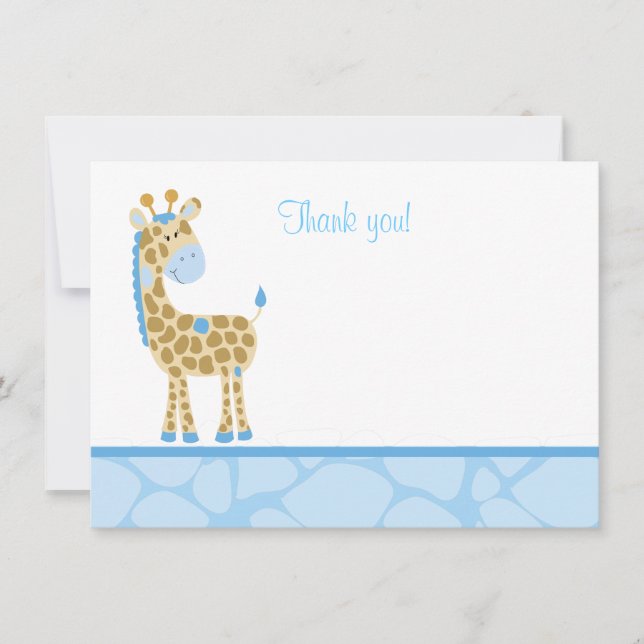 Cartão De Agradecimento Blue Giraffe Flat - Obrigado. (Frente)