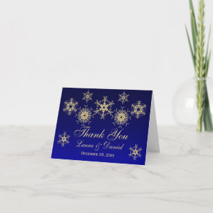 Cartão De Agradecimento Blue, Gold Glitter LOOK Snowflakes Thank You Card