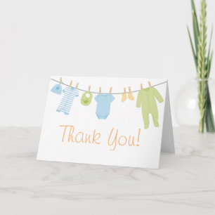Cartão De Agradecimento Blue & Green Little Clothes Baby Sprinkle Thank