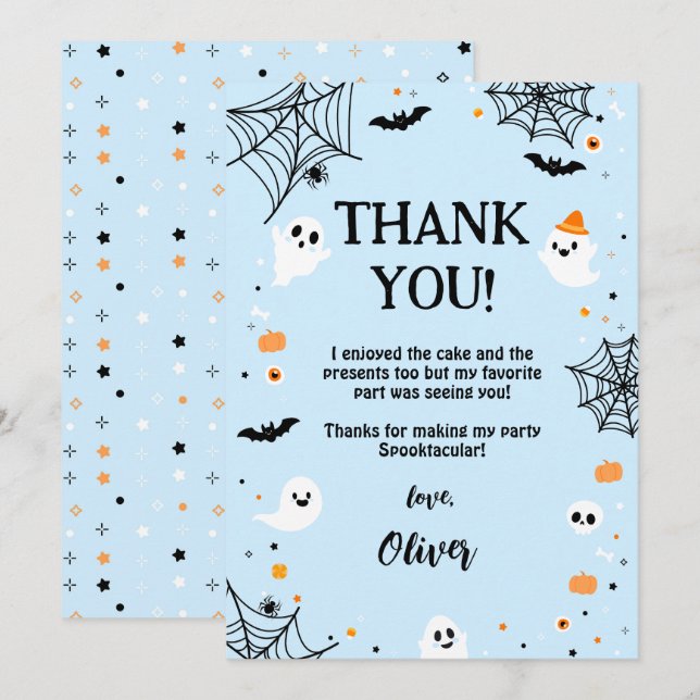 Cartão De Agradecimento Blue Halloween Cute Ghost (Frente/Verso)