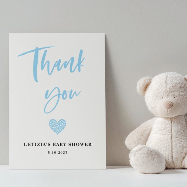 Cartão De Agradecimento Blue Heart Baby Shower (Criador carregado)