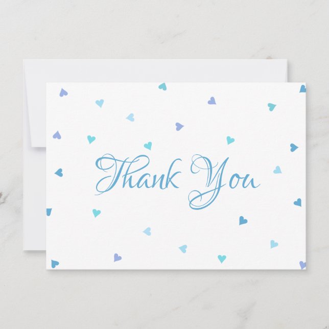 Cartão De Agradecimento Blue Hearts Confetti Chic Script Obrigado (Frente)