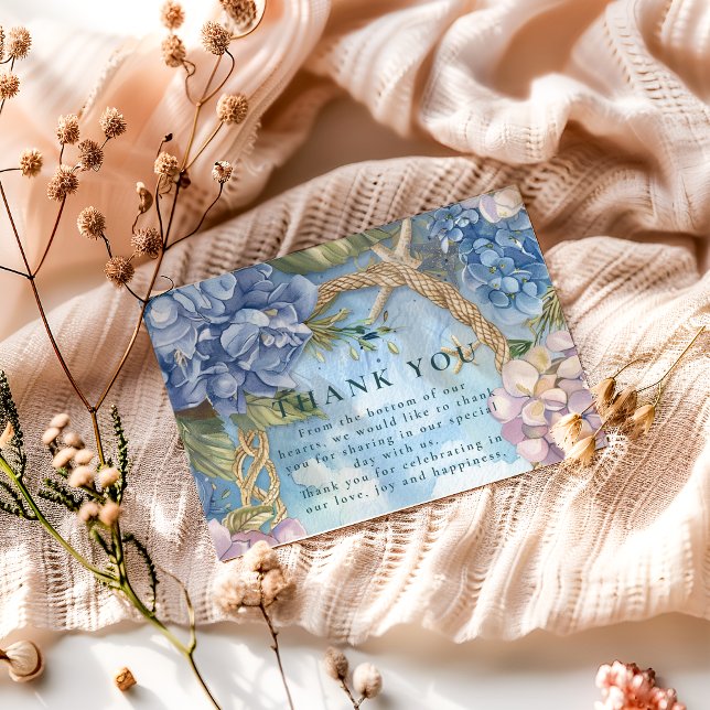 Cartão De Agradecimento Blue Hydrangea Coastal Rope Wedding (Criador carregado)