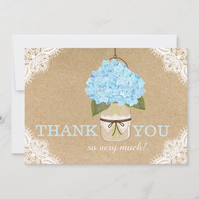 Cartão De Agradecimento Blue Hydrangea Lace Kraft Russo Moderno Obrigado (Frente)