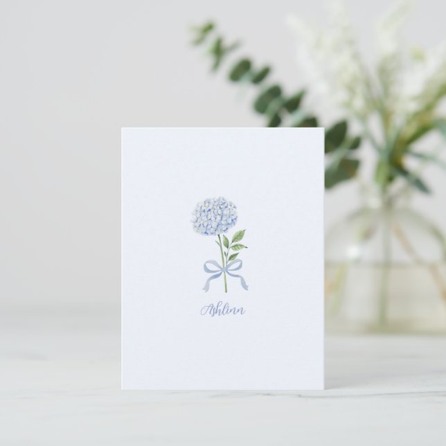 Cartão De Agradecimento Blue Hydrangea Personalized Note Card (Em pé/Frente)