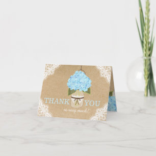 Cartão De Agradecimento Blue Hydrangeas Lace Kraft Rustic Modern Obrigado