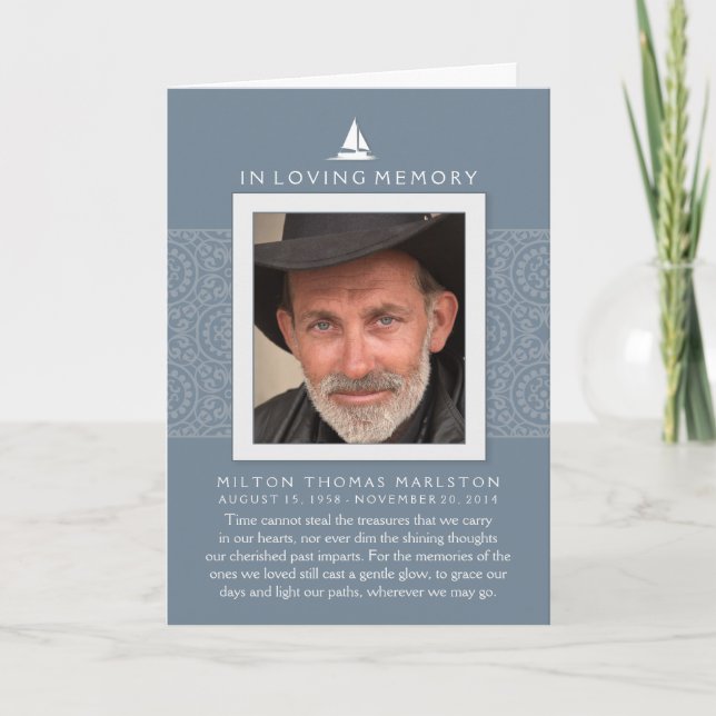 Cartão De Agradecimento Blue In Loving Memory Photo Sailboat (Azul Na Memó (Frente)