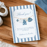 Cartão De Agradecimento Blue Jean Baby Baby Shower Thank You Card<br><div class="desc">Celebrate the joyous arrival of your little boy with our "Blue Jean Baby" baby shower Thank You Card. This charming card features soft denim details like cute baby clothes and trendy stripes as background.</div>