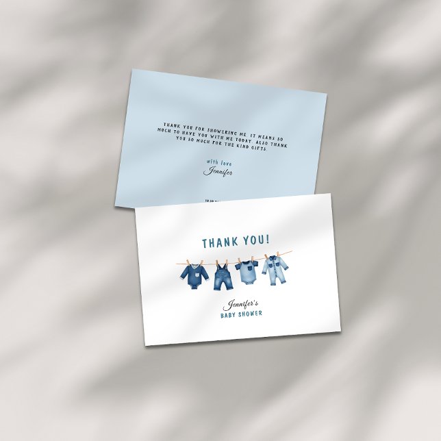 Cartão De Agradecimento Blue Jean Baby Shower - Denim Theme (A blue jean baby shower thank you card)