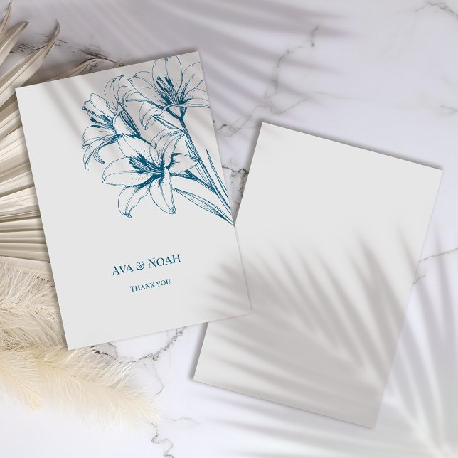 Cartão De Agradecimento Blue Lily Outline Wedding (Criador carregado)