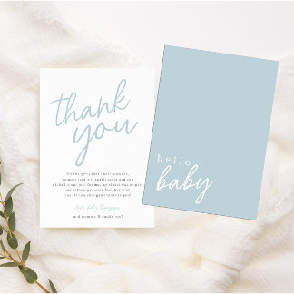 Cartão De Agradecimento Blue Modern Hello Baby Chá de fraldas Obrigado