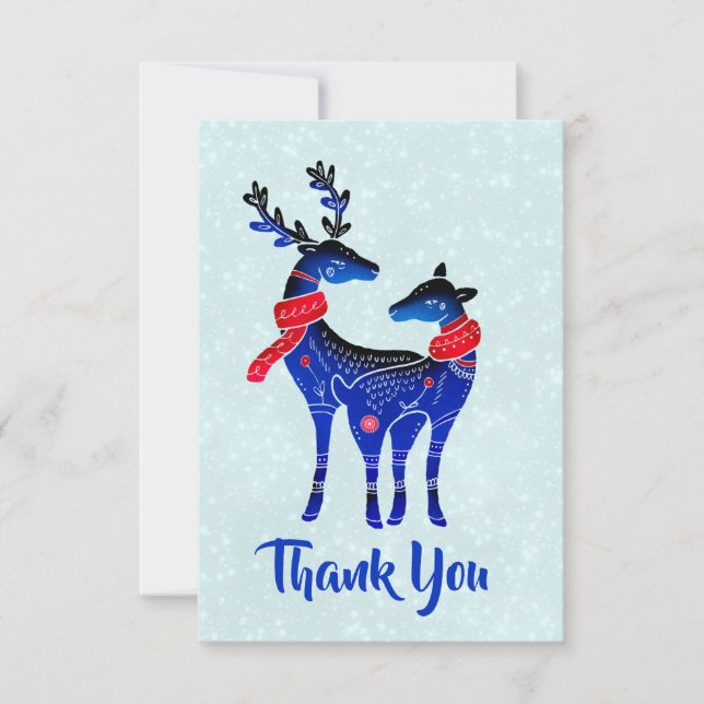Cartão De Agradecimento Blue Nordic Christmas Reindepaer Pair Obrigado (Frente)