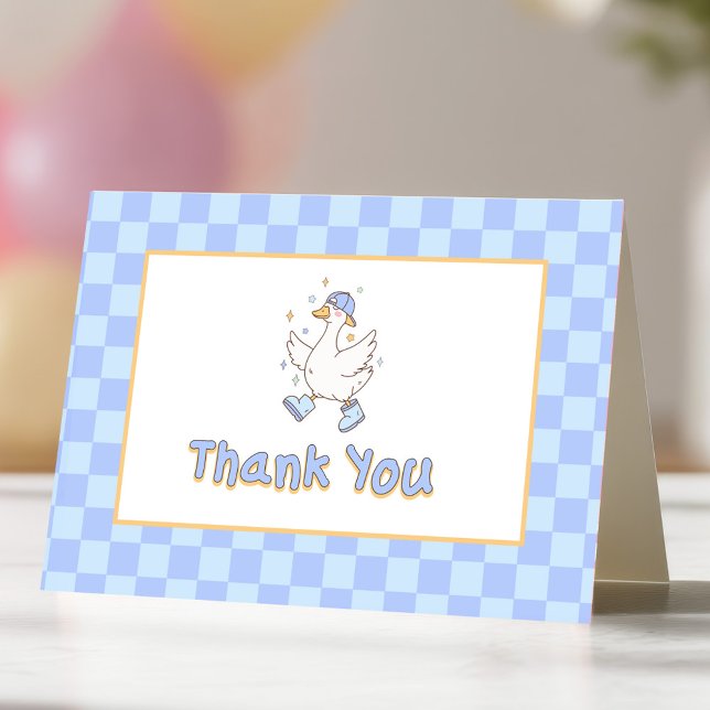 Cartão De Agradecimento Blue One Silly Goose-Boy's first birthday (Blue One Silly Goose Thank you card. Spring themed Girl's first birthday cards.)