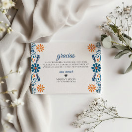 Cartão De Agradecimento Blue Orange Floral Elegant Fiesta Spanish Wedding