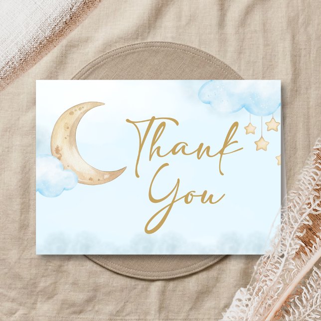Cartão De Agradecimento Blue Over the Moon Baby Shower  (Over the Moon Baby Shower Thank You Card)