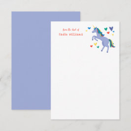 Cartão De Agradecimento Blue Pastel Rainbow Unicorn Kids Personal Note