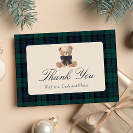 Cartão De Agradecimento Blue Plaid Teddy Bear Baby Shower Thank You Card