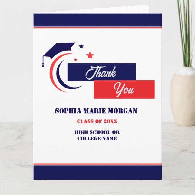 Cartão De Agradecimento Blue Red White Graduation Classic (Frente)