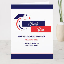 Cartão De Agradecimento Blue Red White Graduation Classic