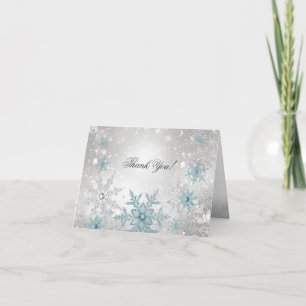 Cartão De Agradecimento Blue Silver Crystal Snowflake Thank You Card