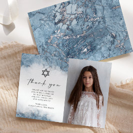 Cartão De Agradecimento Blue Silver Marble Bat Mitzvah Obrigado