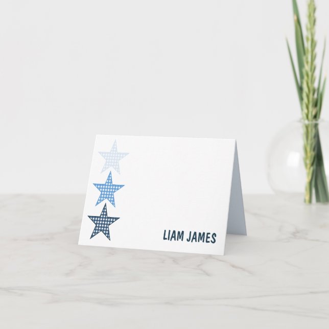 Cartão De Agradecimento Blue Starry Gingham Folded Thank You Card (Frente)
