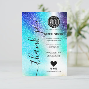 Cartão De Agradecimento Blue Teal Nebula Galaxy Glitter Order Thank You