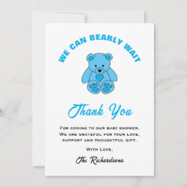 Cartão De Agradecimento Blue Teddy Bear Podemos Amassar Chá de fraldas De 