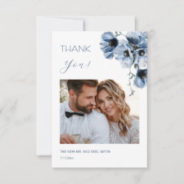 Cartão De Agradecimento Blue Transparent Flowers Wedding Thank You Card