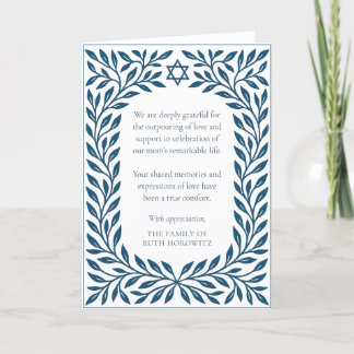 Cartão De Agradecimento Blue Tree of Life Traditional Jewish Star Sympathy