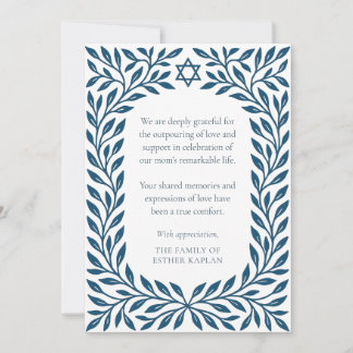 Cartão De Agradecimento Blue Tree of Life Traditional Jewish Star Sympathy