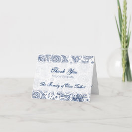 Cartão De Agradecimento Blue Vintage Floral Pattern Sympathn Obrigado N