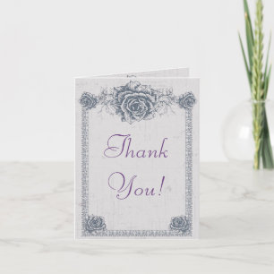 Cartão De Agradecimento Blue Vintage Rose Border Wedding Thank You