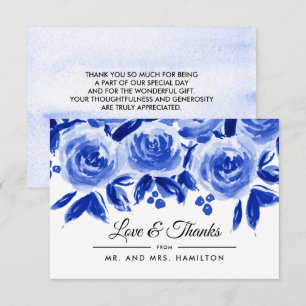 Cartão De Agradecimento Blue Watercolor Floral Obrigado A Ficha Plana De C