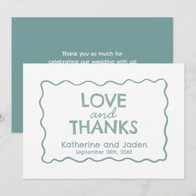Cartão De Agradecimento Blue Whimsical doodle wedding Flat Thank You Card (Frente/Verso)