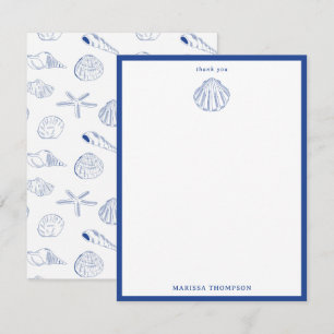 Cartão De Agradecimento Blue White Mand Drawn Sea Shels Beach Summer
