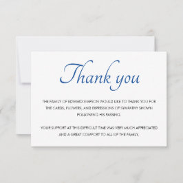 Cartão De Agradecimento Blue & White Obrigado Memorial Funeral
